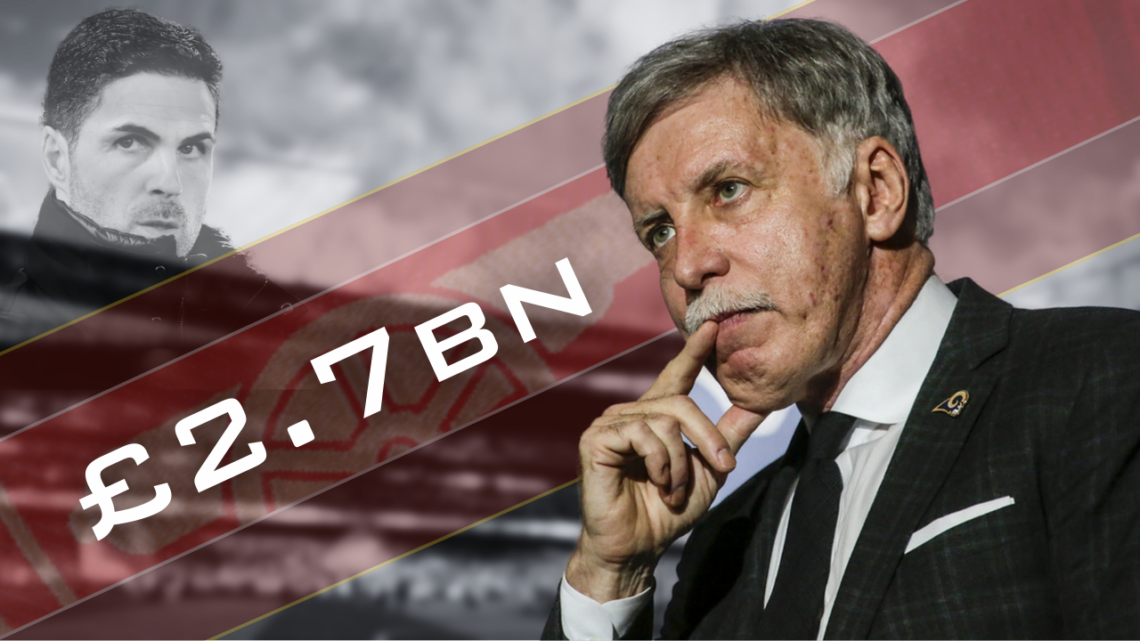 Stan Kroenke, Arsenal badge, Emirates Stadium Mikel Arteta