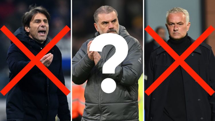 Ange Postecoglou, Antonio Conte, and Jose Mourinho.