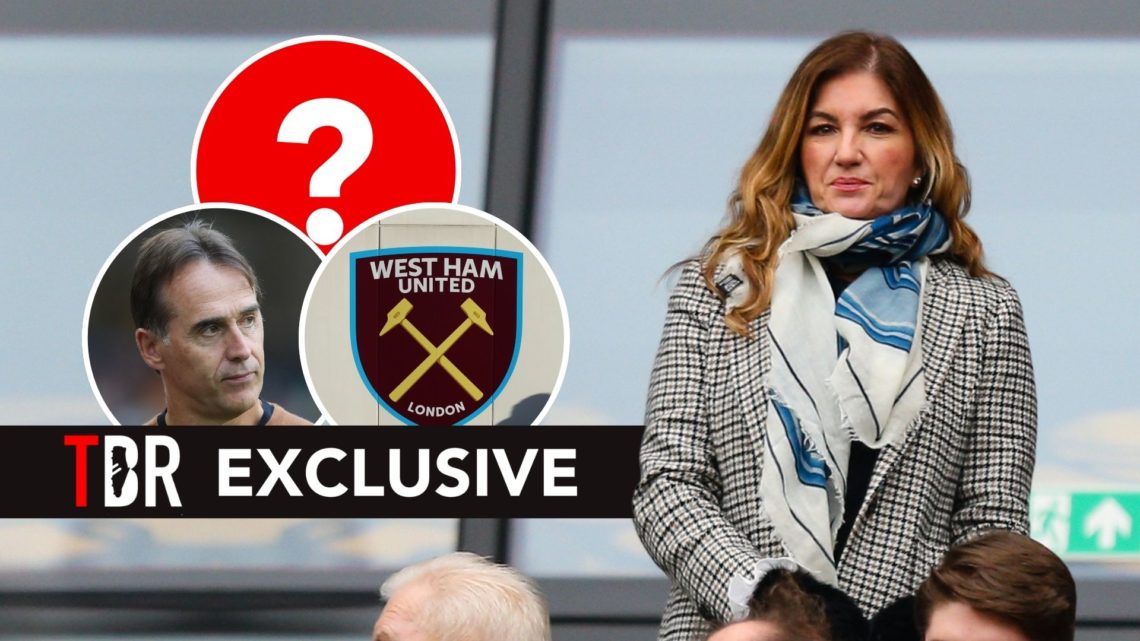 West Ham United CEO Karren Brady looks on ahead of the Premier League match between West Ham United and Chelsea FC at London Stadium on February 11...