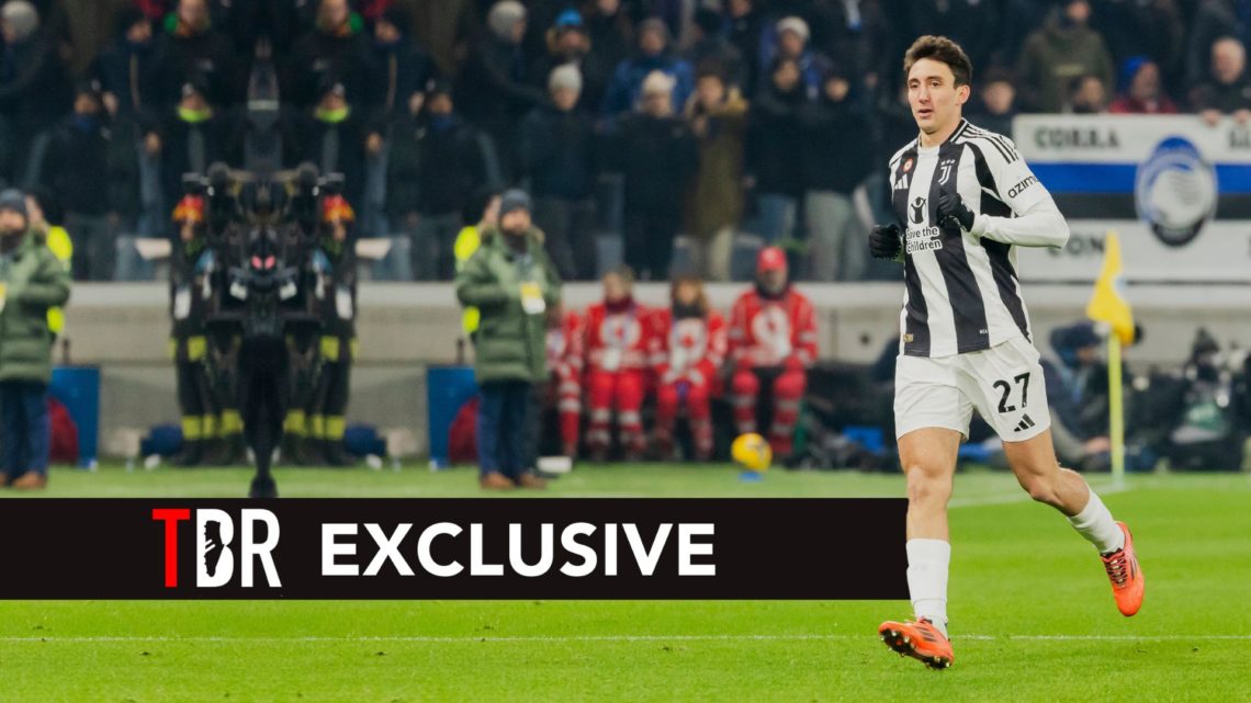 Andrea Cambiaso plays during the Serie A match between Atalanta and Juventus in Bergamo, Italy, on January 14, 2025, at Gewiss Stadium (Photo by Ma...