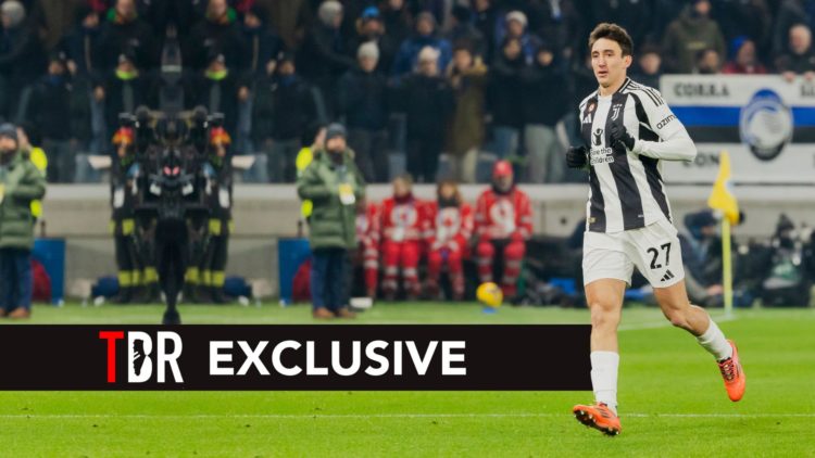 Andrea Cambiaso plays during the Serie A match between Atalanta and Juventus in Bergamo, Italy, on January 14, 2025, at Gewiss Stadium (Photo by Ma...