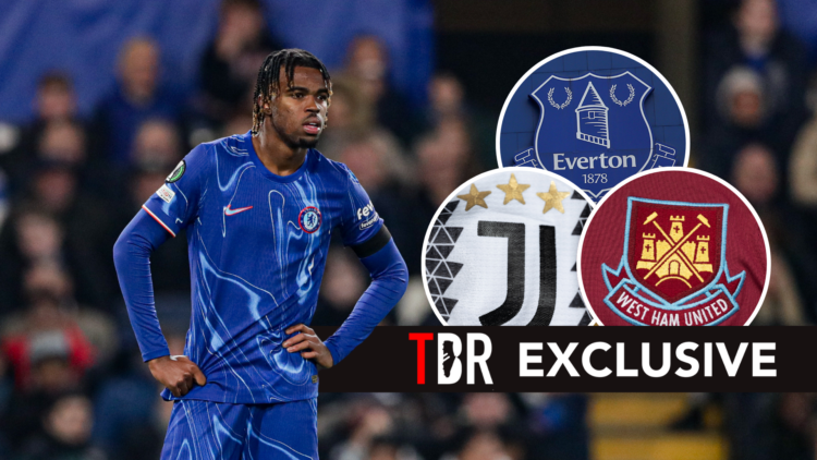 Chukwuemeka alongside three club badge inserts please Everton, West Ham and Juventus