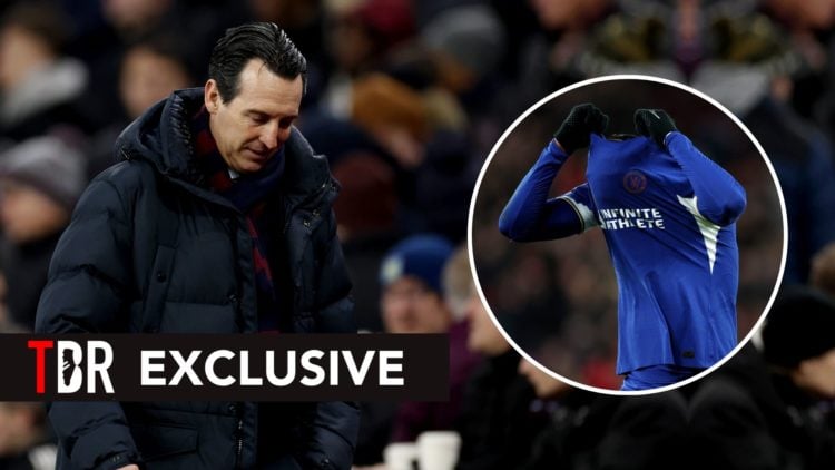 Unai Emery, Manager of Aston Villa, looks dejected at half-time during the Premier League match between Aston Villa and Newcastle United at Villa P...
