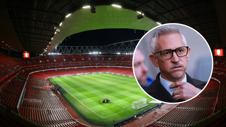 Emirates Stadium with Gary Lineker as an inset