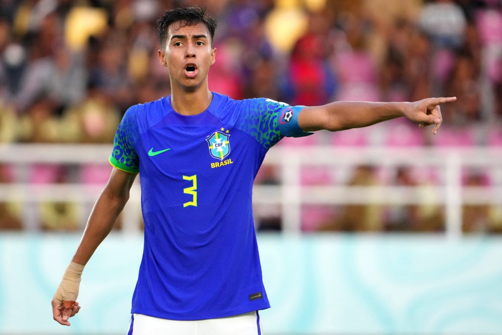 Vitor Reis of Brazil during the FIFA U-17 World Cup Round 16 match between Ecuador and Brazil at Manahan Stadium on November 20, 2023 in Surakarta,...