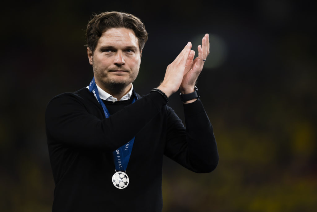 Edin Terzic, head coach of Borussia Dortmund, gestures