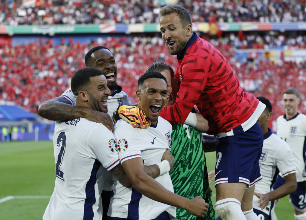 England celebrate goal against Switzerland at UEFA EURO 2024