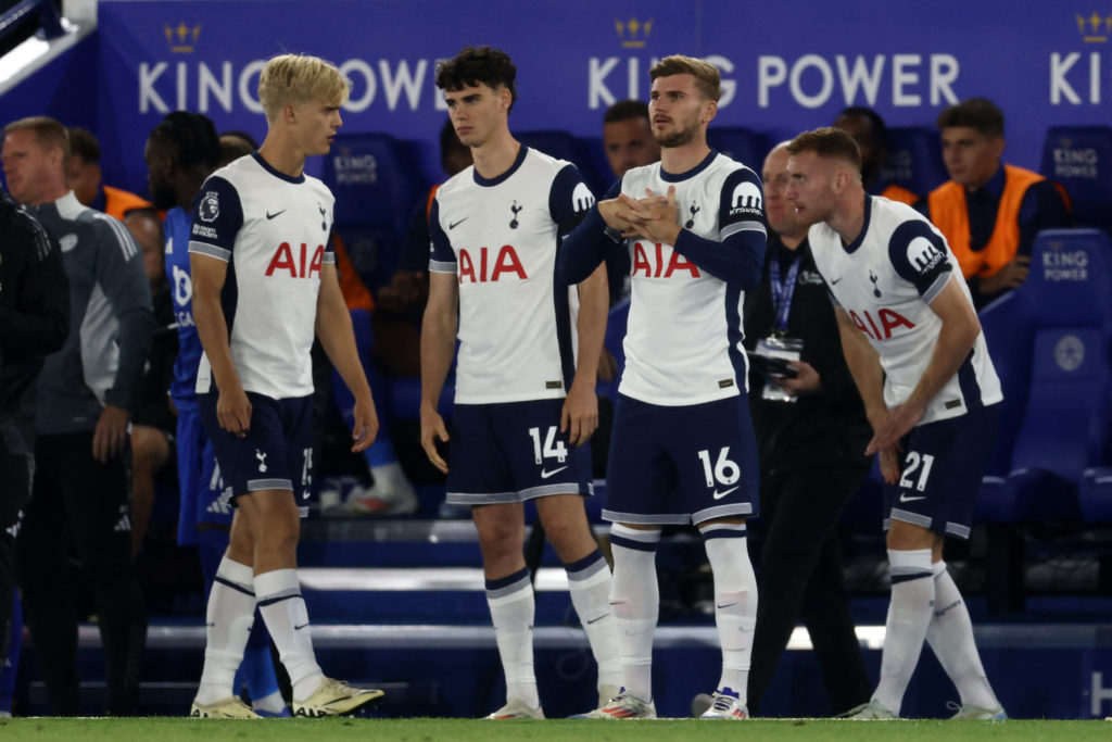 Lucas Bergvall and Archie Gray during Leicester City FC v Tottenham Hotspur FC - Premier League