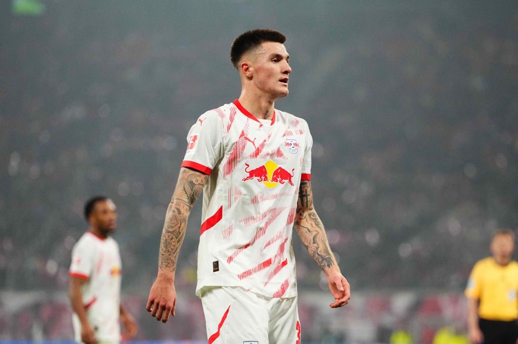 Benjamin Sesko during a Bundesliga match for RB Leipzig.