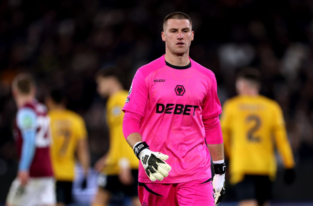 Sam Johnstone of Wolverhampton Wanderers looks on during the Premier League match between West Ham United FC and Wolverhampton Wanderers FC at Lond...