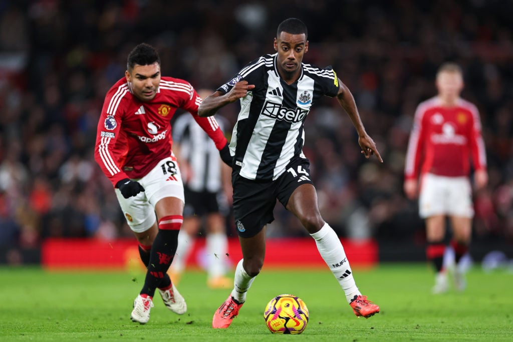 Casemiro of Manchester United and Alexander Isak of Newcastle United during the Premier League match between Manchester United FC and Newcastle Uni...