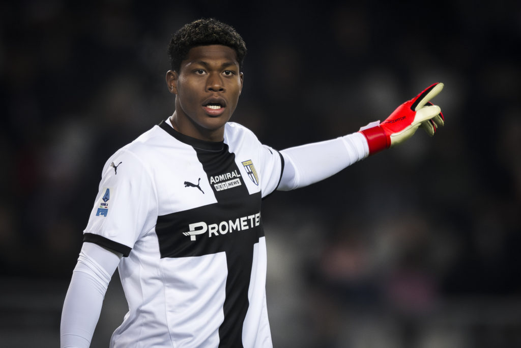 Zion Suzuki of Parma Calcio gestures during the Serie A