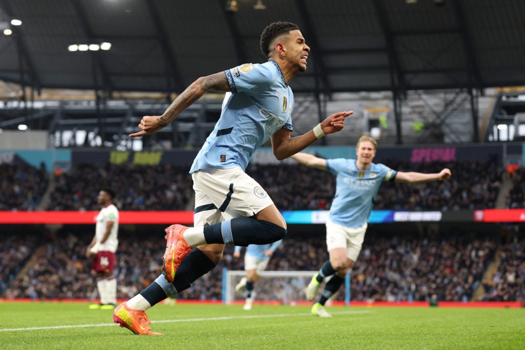 Savinho celebrates during Manchester City v West Ham United in the Premier League