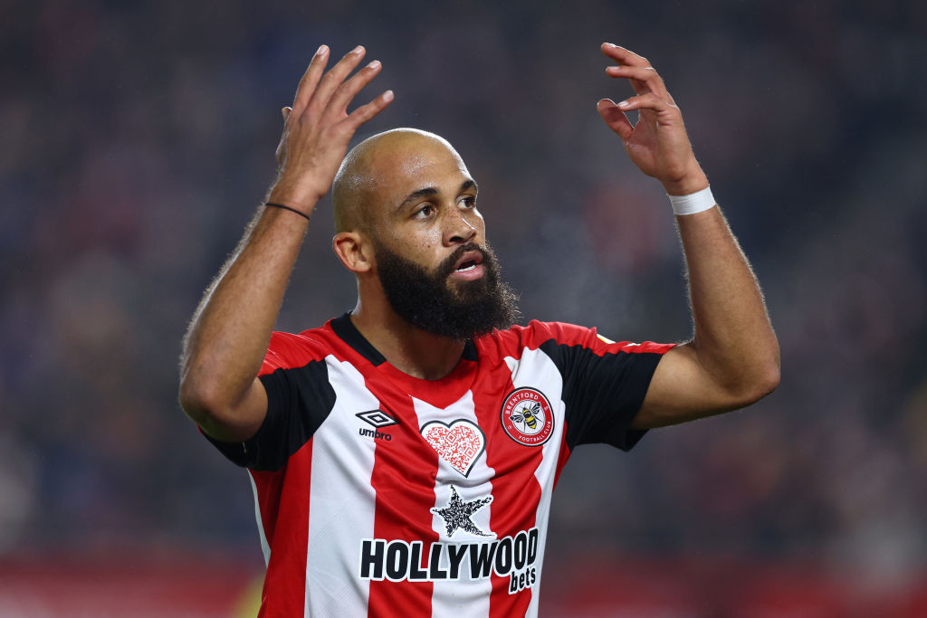 Bryan Mbeumo during a Premier League game between Brentford and Manchester City.