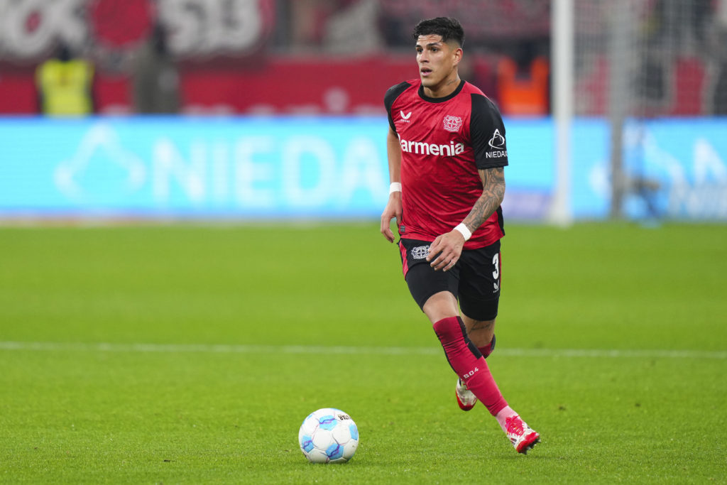Piiero Hincapie in action during Bayer 04 Leverkusen vs Mainz 05 in the Bundesliga