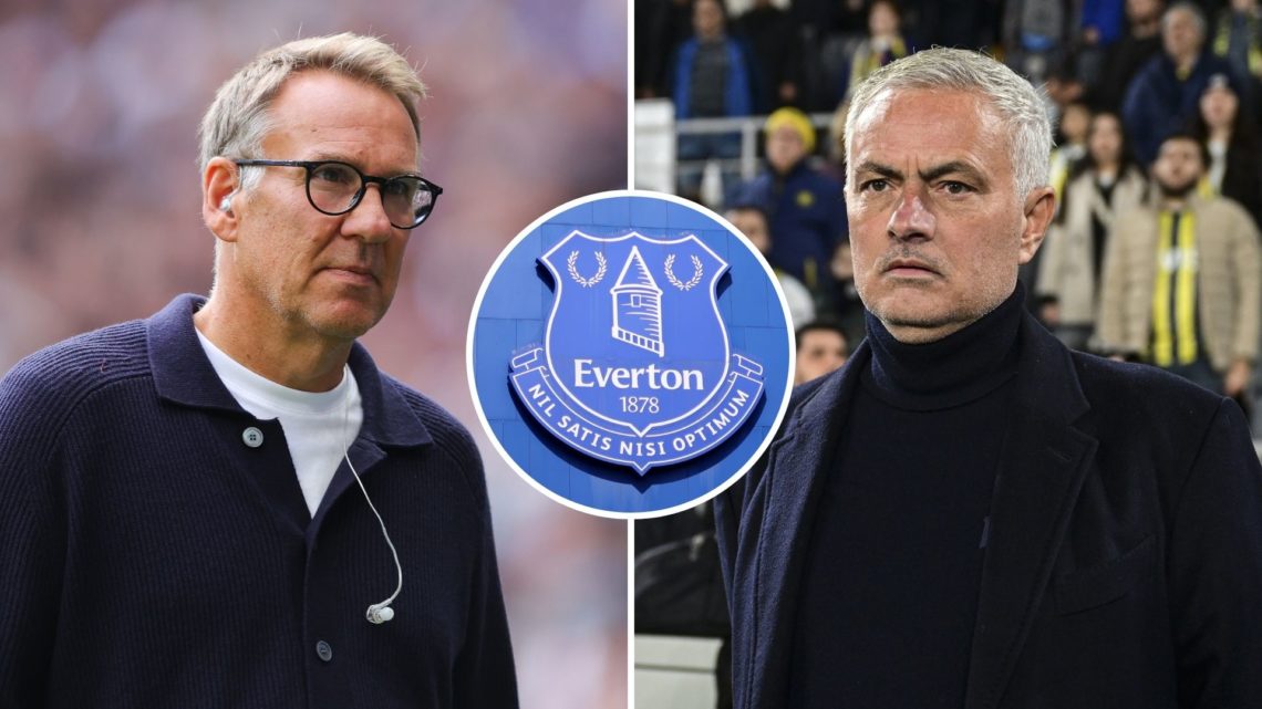 Paul Merson and Jose Mourinho with an Everton badge