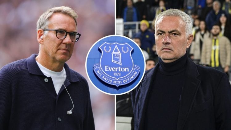 Paul Merson and Jose Mourinho with an Everton badge