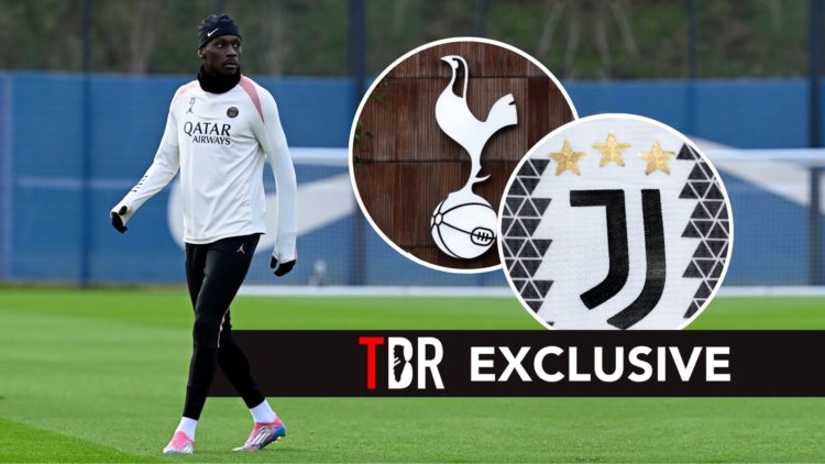 Kolo Muani with Tottenham and Juventus badges