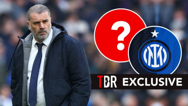 Ange Postecoglou. Inset, question mark and Inter Milan badge.