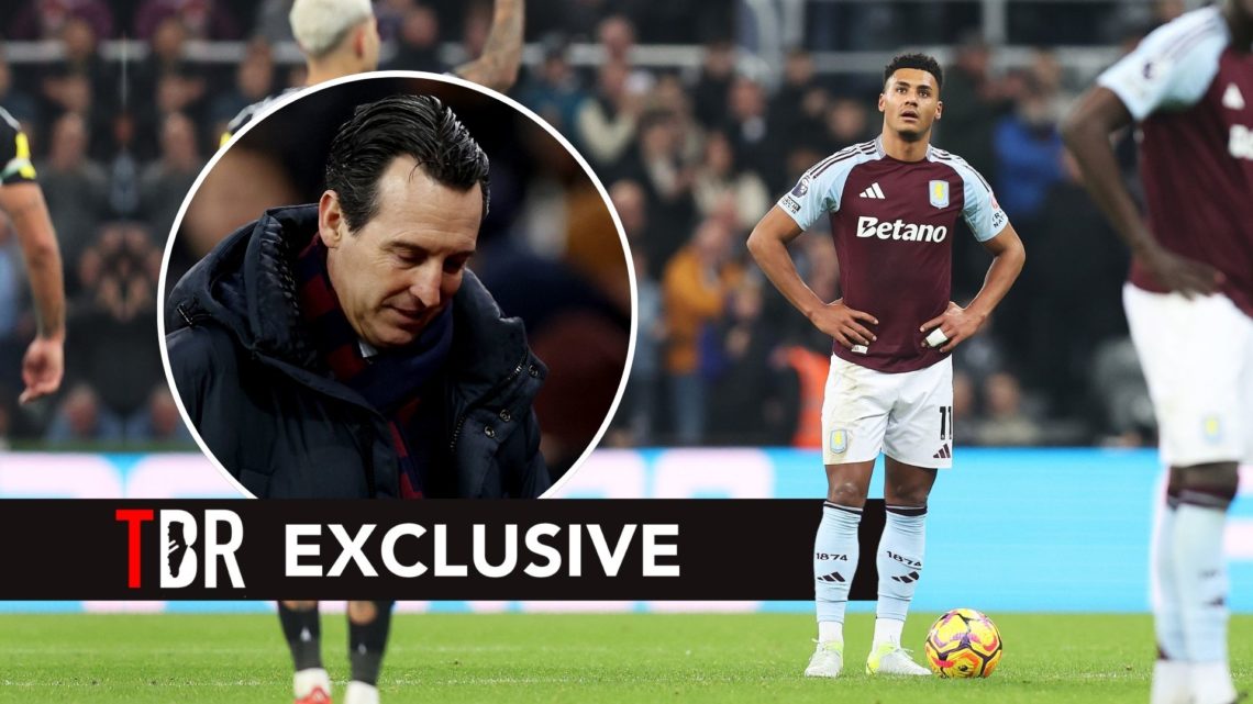 Ollie Watkins of Aston Villa appears dejected. Inset, dejected Unai Emery.
