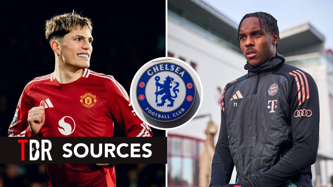 Alejandro Garnacho and Mathys Tel. Inset, Chelsea badge.