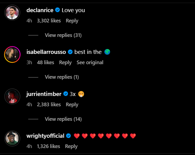 Screengrab of replies under Gabriel Magalhaes' Instagram post