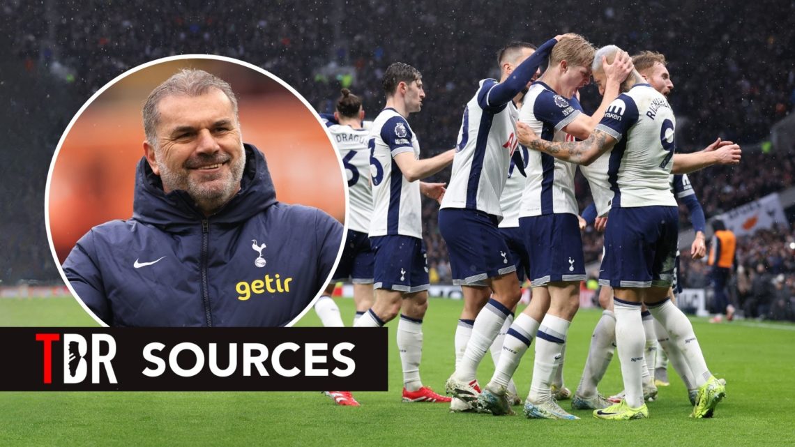 Tottenham players celebrate. Inset, Ange Postecoglou.