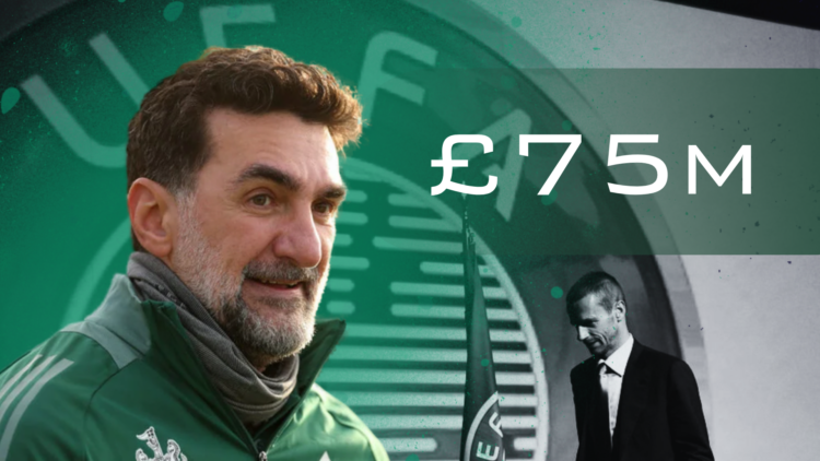 Newcastle United and PIF chairman Yasir Al-Rumayyan superimposed over the UEFA logo