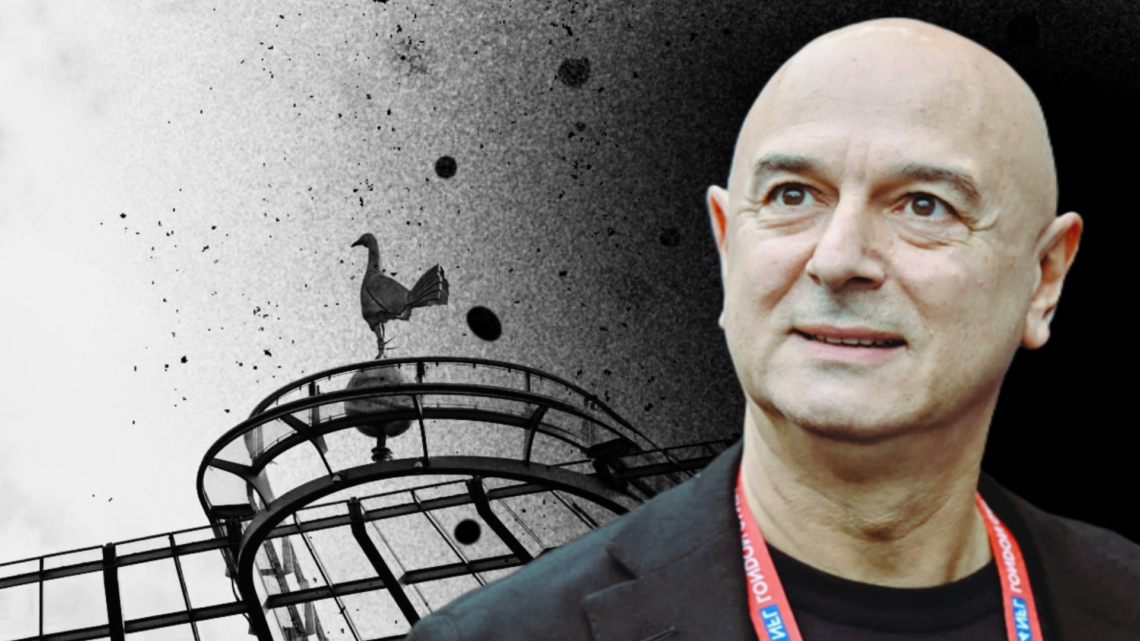 Daniel Levy superimposed over a general view of the Tottenham Hotspur Stadium