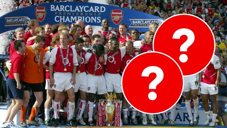 Arsenal players celebrate with Premiership trophy after becoming the 2003-2004 Premier League champions after winning the Premier League match betw...