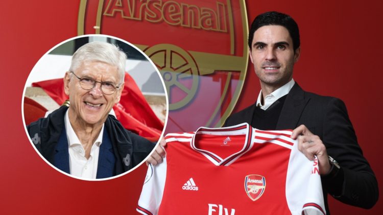 New Arsenal Head Coach Mikel Arteta is unveiled at London Colney. Inset, Arsene Wenger smiling.