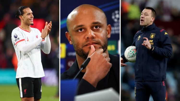 Split image of Virgil Van Dijk (smiling), Vincent Kompany (close-up) and John Terry (looking frustrated)