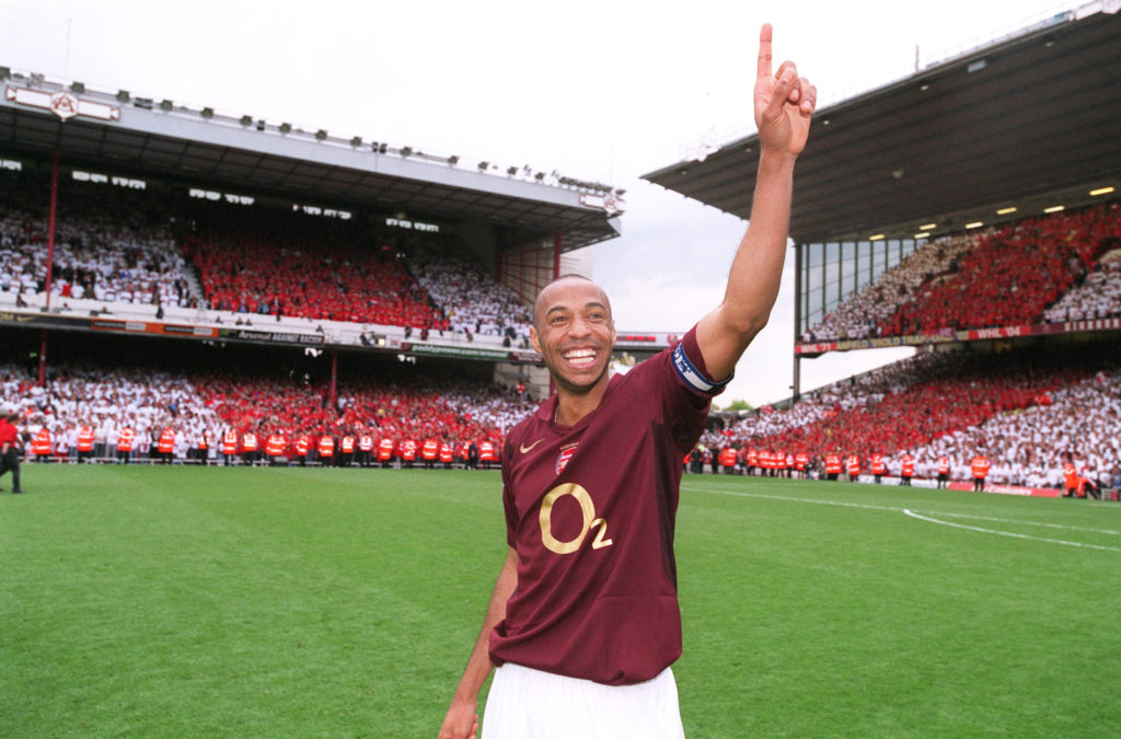 Image of Thierry Henry celebrating at Highbury after an Arsenal game