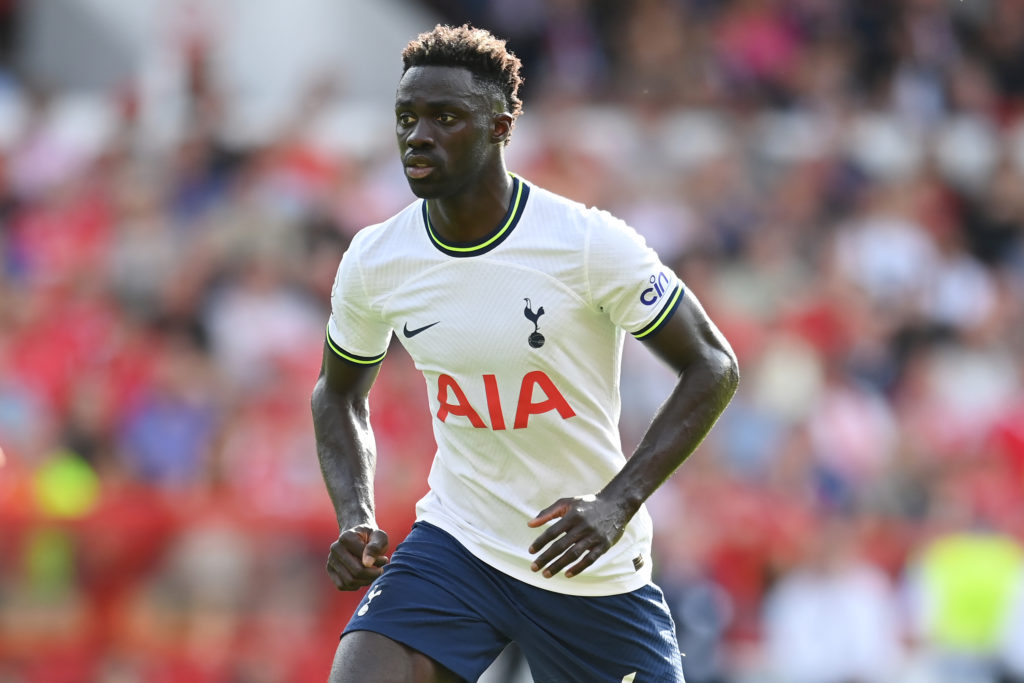 Davinson Sanchez in action during the Premier League match between Nottingham Forest and Tottenham Hotspur at the City Ground on August 28, 2022