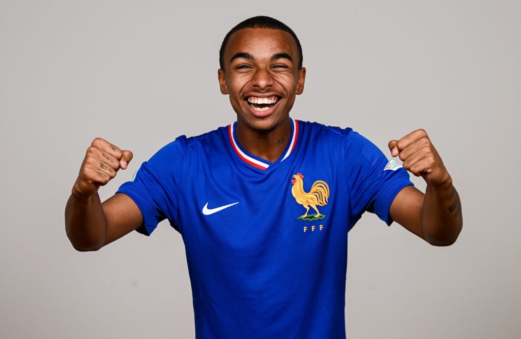 Eli Junior Kroupi during a France squad portrait session at the UEFA European Under-19 Championship 2024 finals tournament on July 14, 2024 in Belf...