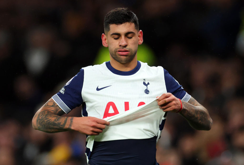 Cristian Romero of Tottenham Hotspur looking dejected after a game