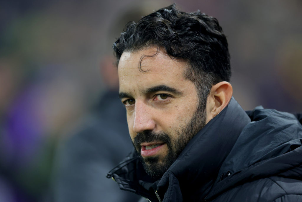 Ruben Amorim, Manager of Manchester United on the side line before the Premier League match between Fulham FC and Manchester United FC at Craven Cottage on January 26, 2025