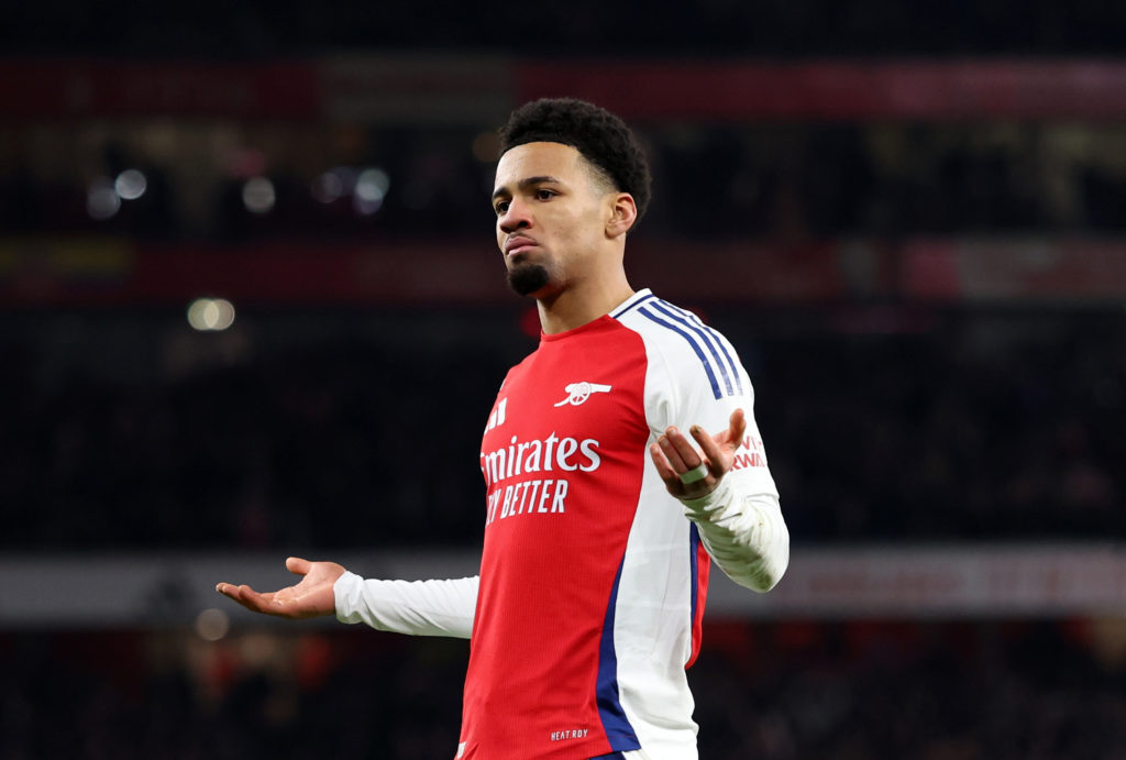 Ethan Nwaneri celebrates after scoring for Arsenal against Manchester City