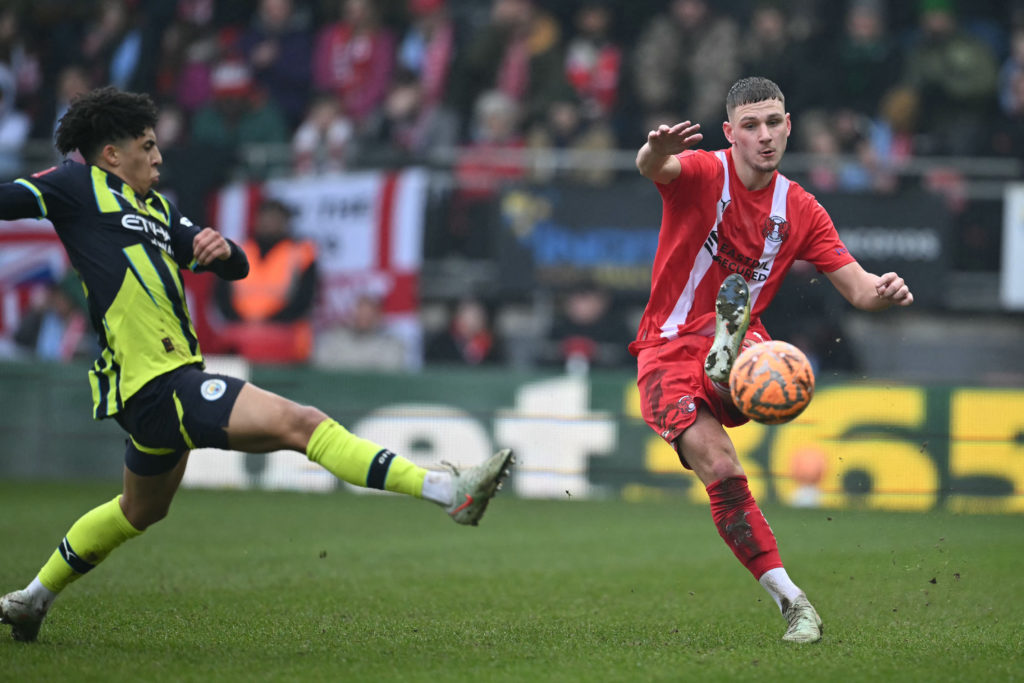 Tottenham loanee Jamie Donley in action for Leyton Orient against Manchester City.