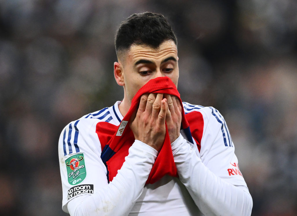 Gabriel Martinelli looking dejected during a game between Arsenal and Newcastle United