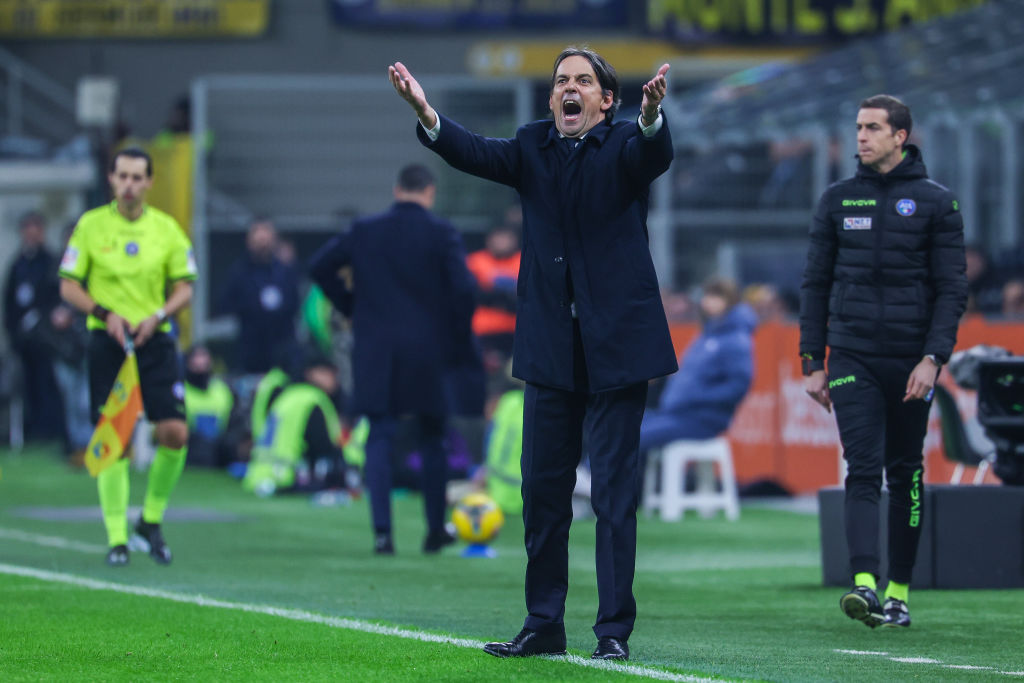 Simone Inzaghi Head Coach of FC Internazionale reacts during