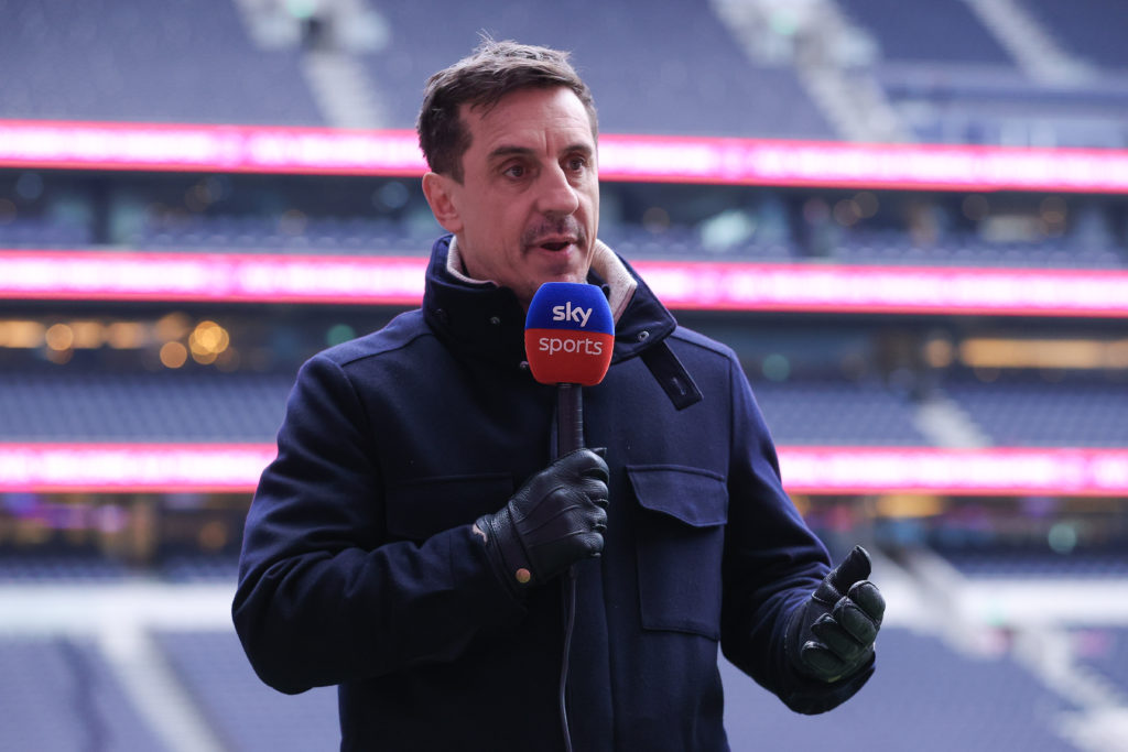 Pundit Gary Neville speaks before Tottenham Hotspur v Manchester United