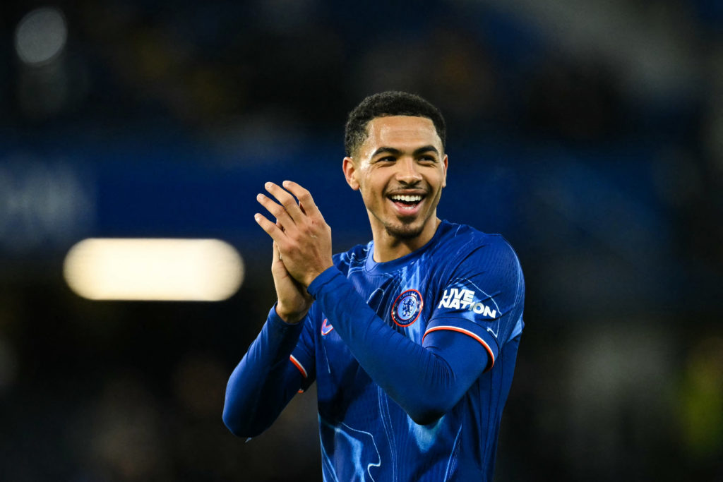 Levi Colwill applauding the Chelsea fans
