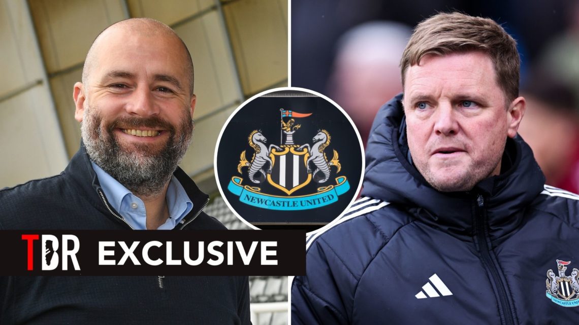 Split image of Eddie Howe the head coach / manager of Newcastle United during the Premier League match, and Paul Mitchell posing for a photograph p...