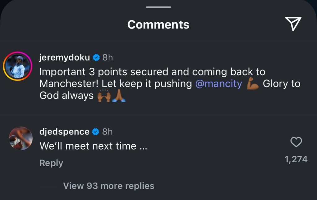 Djed Spence sends a warning to Jeremy Doku after Tottenham vs Manchester City