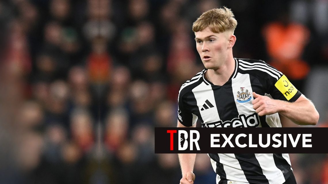 Newcastle United's Lewis Hall in action during the Premier League match between Liverpool FC and Newcastle United FC. Overlaid, the exclusive banner.