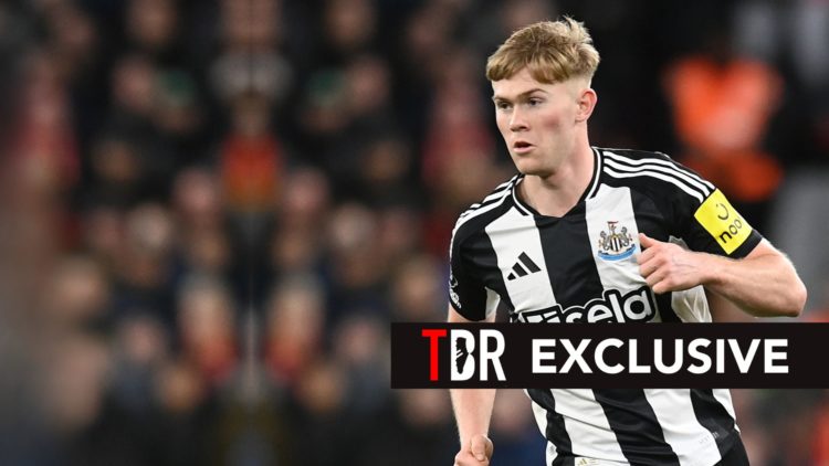Newcastle United's Lewis Hall in action during the Premier League match between Liverpool FC and Newcastle United FC. Overlaid, the exclusive banner.
