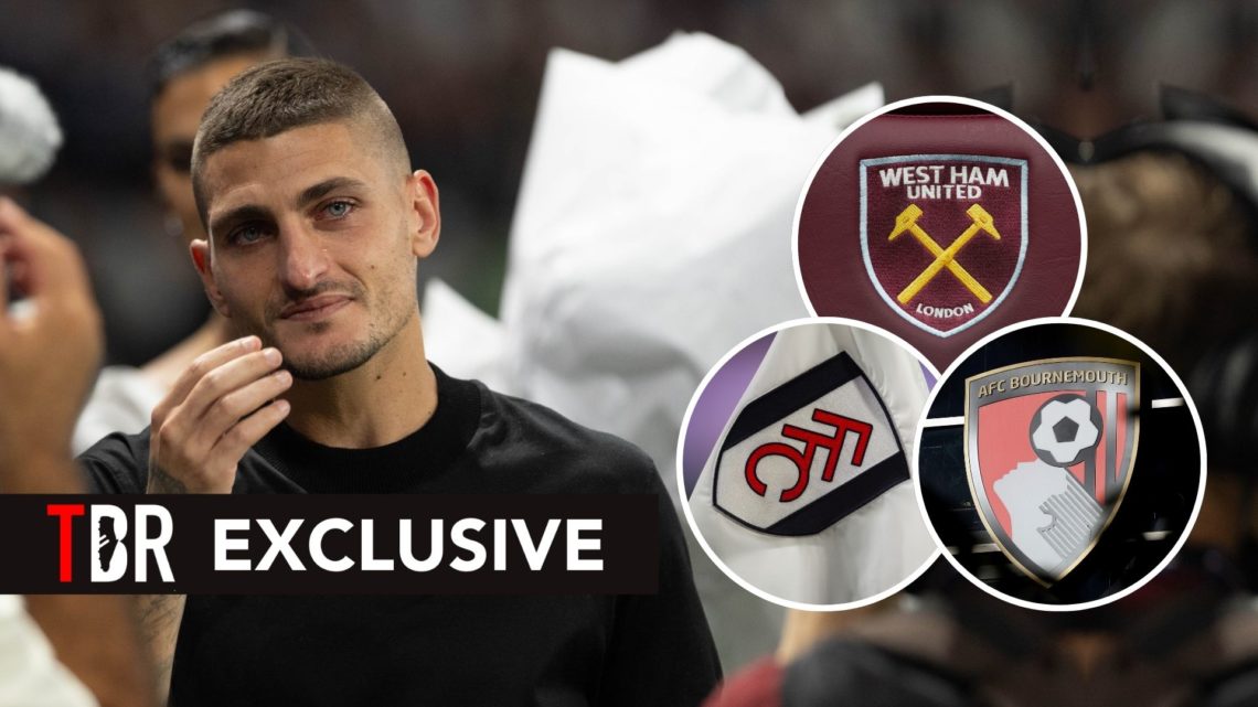 Marco Verratti receives recognition of PSG fans before the Ligue 1 Uber Eats match. Inset, West Ham, Fulham, and Bournemouth's badges.