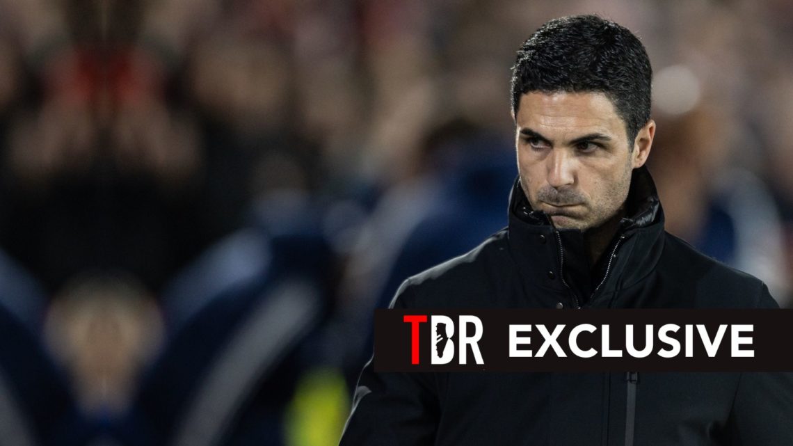 Arsenal's manager Mikel Arteta looks on during the Premier League match between Nottingham Forest FC and Arsenal FC. Overlaid, the exclusive banner.