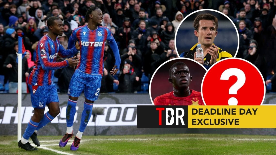 Crystal Palace players. Inset, El Hadji Malick Diouf, Ben Chilwell, and a question mark. Overlaid, an exclusive banner.